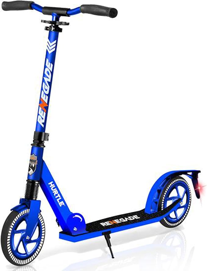 Hurtle Renegade Kick Scooter for Kids, Teenagers & Adults - 2-Wheel Folding Scooter with Adjustable T-Bar Handlebar - Alloy Anti-Slip Deck