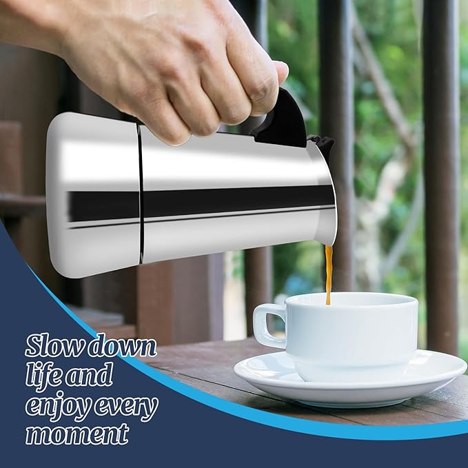 2 Cup Moka Pot Stainless Steel 100ml Italian Espresso Coffee Maker Stovetop CoffeeMakers Mocha Pot Percolator for Induction Stove Classic Cafe Makers Portable for Easy Brewing Tummy
