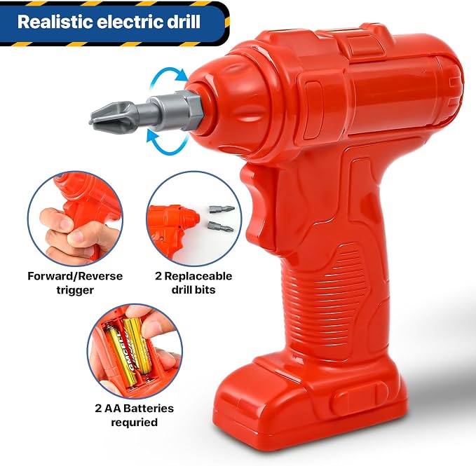 MUGEYMYD Kids Tool Bench Set with Electric Drill and Realistic Tool, Pretend Play Construction Workbench Toys for Toddlers, Build a Kids Tool Workshop Set for Boys and Girls, Ages 3-8.