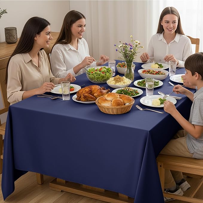 10-Pack Navy Blue Tablecloths for Rectangle Tables, 60 x 84 Inches, Stain-Resistant Polyester Fabric for 4 Foot Tables - Washable Table Covers for Weddings, Banquets, Birthday Parties, Events