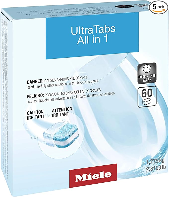 Miele UltraTabs All-in-One Dishwasher Detergent Tabs, Compatible with All Dishwashers, 60 Tabs, Pack of 5
