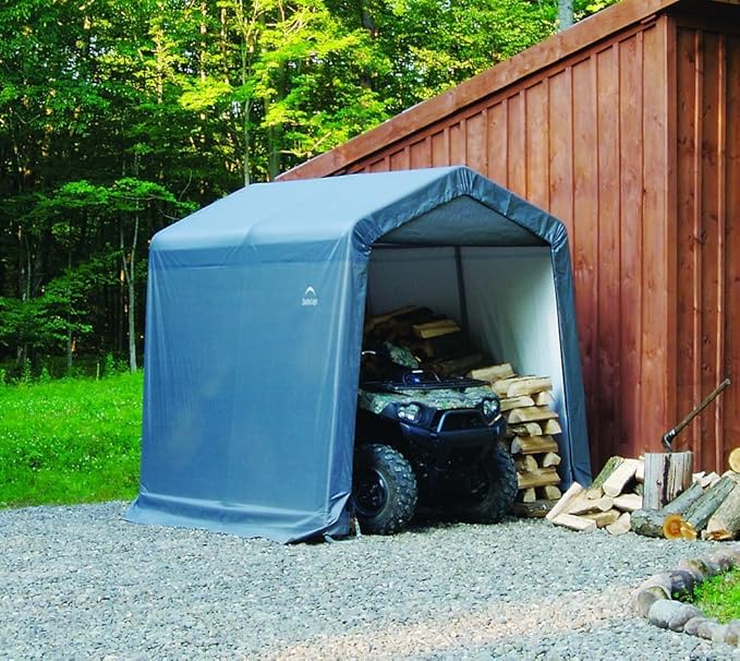 ShelterLogic 8' x 8' x 8' Shed-in-a-Box All Season Steel Metal Peak Roof Outdoor Storage Shed with Waterproof Cover and Heavy Duty Reusable Auger Anchors