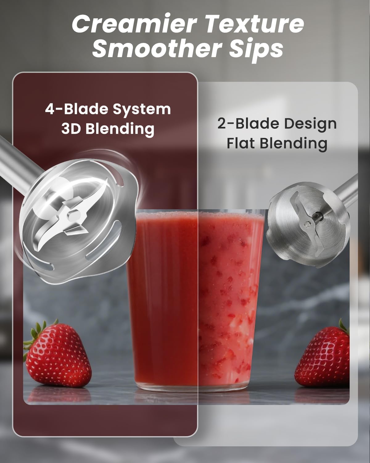 Immersion Blender Handheld 1000W, 3 in 1 Stick Hand Blenders for Kitchen with 20 Variable Speeds & Turbo, 304 Stainless Steel with Electric Whisk & Milk Frother Attachments for Soup, Puree & Emulsion