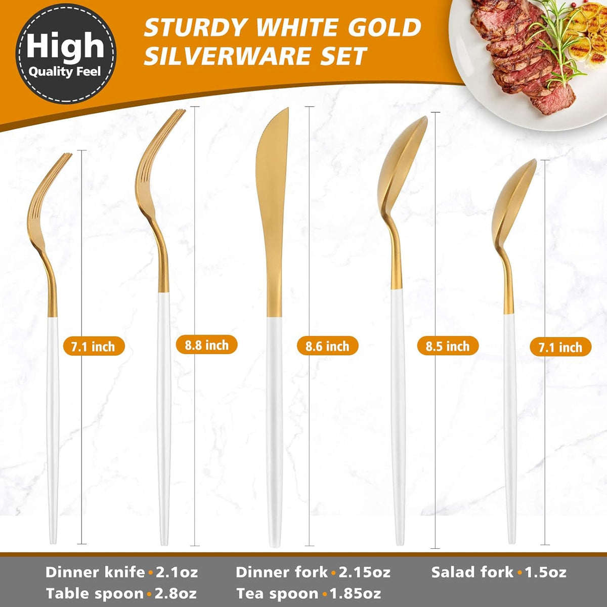 Matte White Gold Silverware Set, Oliviola 20-Piece Stainless Steel Flatware Cutlery Set Service for 4, Satin Finish Kitchen Utensil Set, Dishwasher Safe