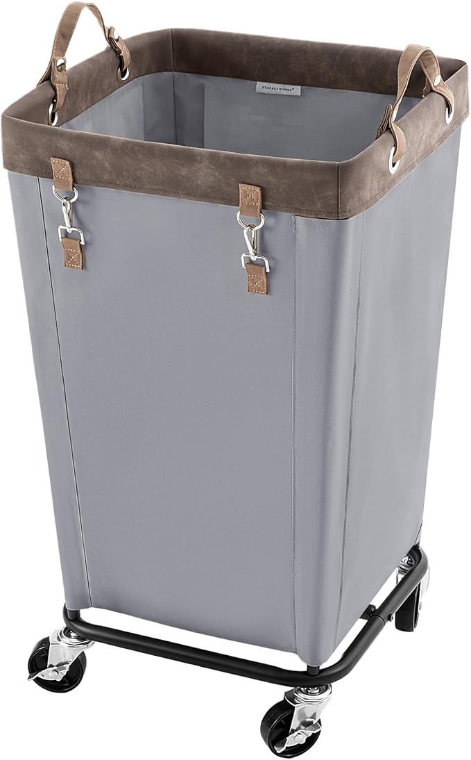 StorageWorks 160L Laundry Basket with Wheels, Large Rolling Hampers for Clothing Organizer, Dirty Clothes Basket for Hotel, Home, Closet, Dorm, Light Grey