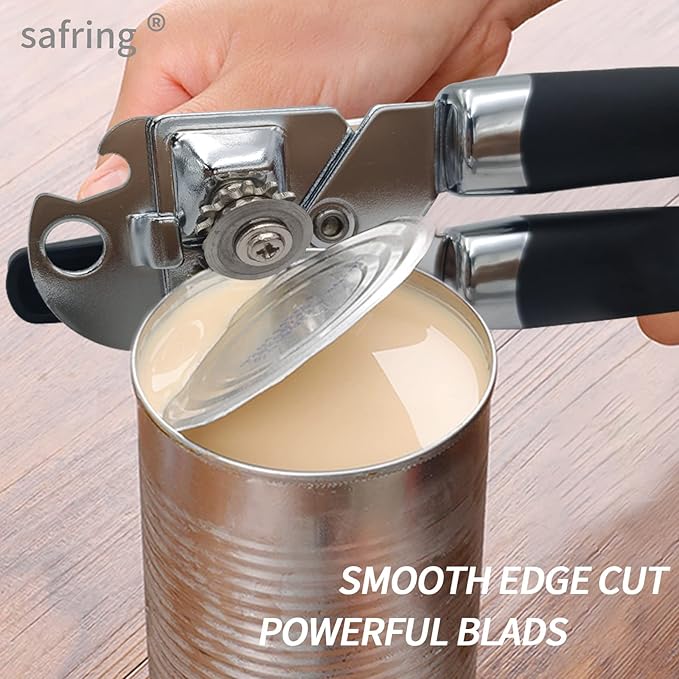 Can Opener Manual, Handheld Strong Heavy Duty Stainless Steel Can Opener, Comfortable Handle, Sharp Blade Smooth Edge, Can Openers with Multifunctional Bottle Opener