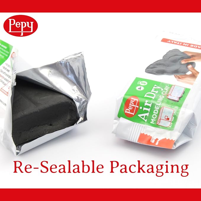 Pepy Premium European Air Dry Modeling Clay Black 3 Pack 1.1 lb Bars, 3.3 lbs Total, Easy to Use Air-Hardening Clay for Classroom and Montessori Sculpting and Crafts Projects