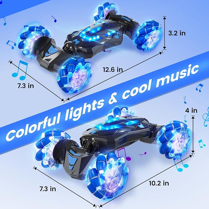 Gesture Sensing RC Stunt Car,4WD Drift Hand Controlled 360° Flips Trick Car with Lights & Music, Toys car is Cool Birthday Gift for Kids Ages 7-12