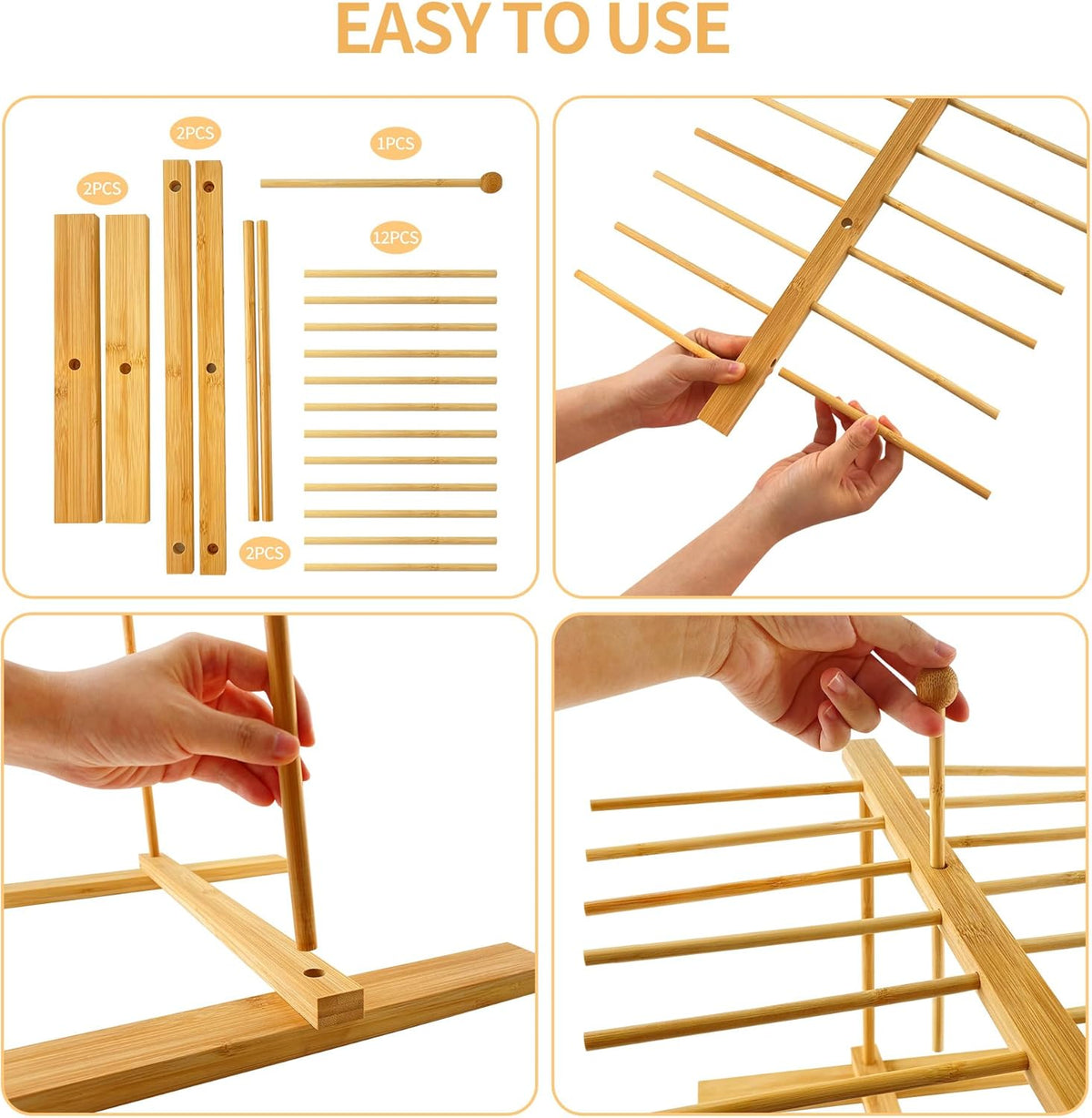 Bamboo-Pasta-Drying-Rack With Transfer Wand & 12 Arms, Large Tall Collapsible Fresh Pasta Dryer Holder For Homemade Noodle, Spaghetti, Tagliatelle, Detachable Fettuccine Hanger Stand With 12 Bars