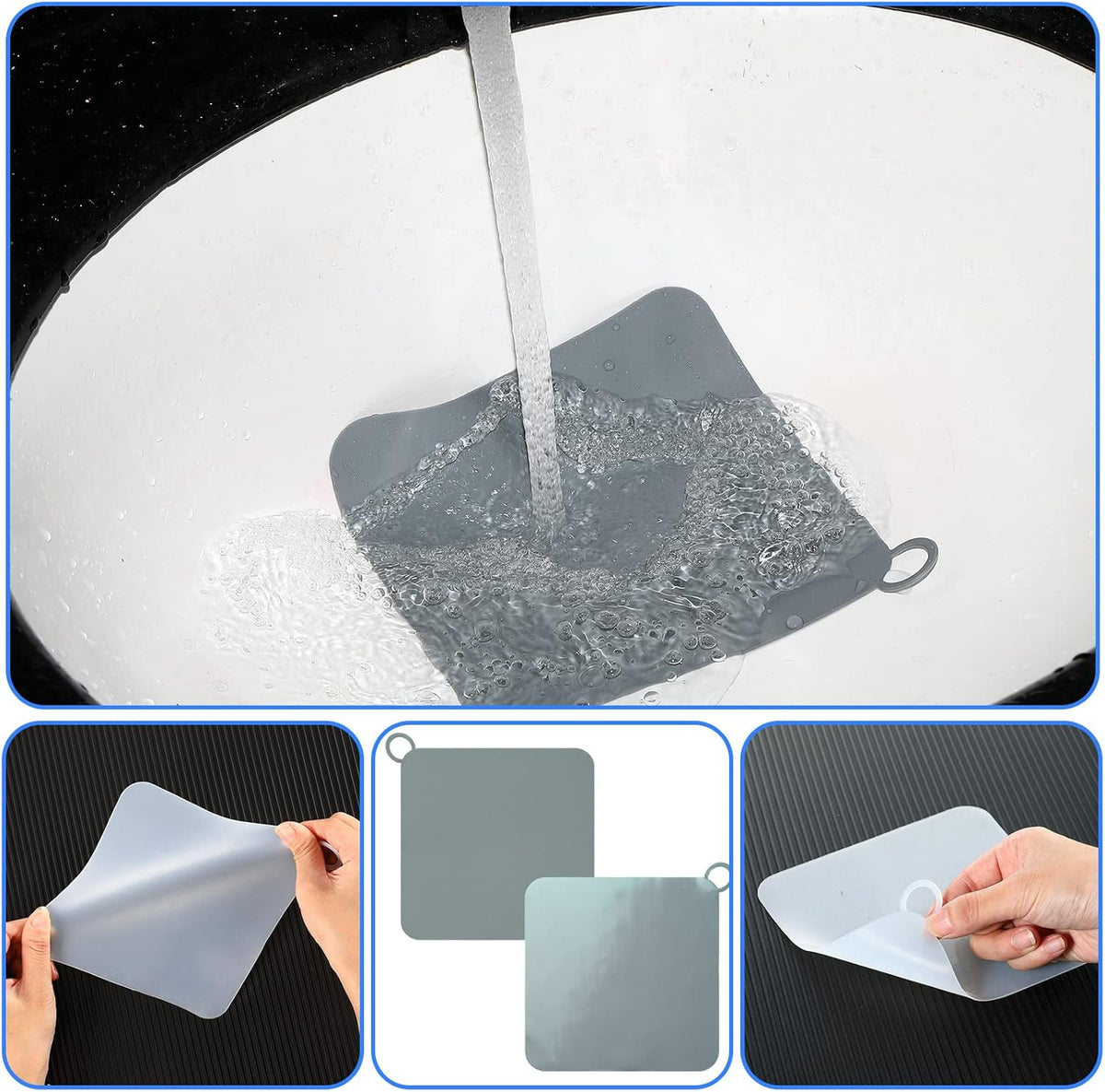 Yinkin 6 Pcs Drain Covers to Keep Bugs Out Silicone Shower Floor Tub Stoppers Bathtub Drain Stoppers Sewer Anti-Odor Mats Deodorizing Plugs for Bathroom(4.72 x 4.72 Inch,Square,Grey and White)