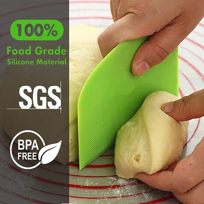 SURDOCA Dough Scraper Bench Scraper - 3P 14.2x8.5" Plastic Flexible Bowl Scraper, Sharp Edge & Angles Cake Scraper. Non-Slip Bakeware Decorating Tools Sculpting & Modeling Tools - White+Blue+White
