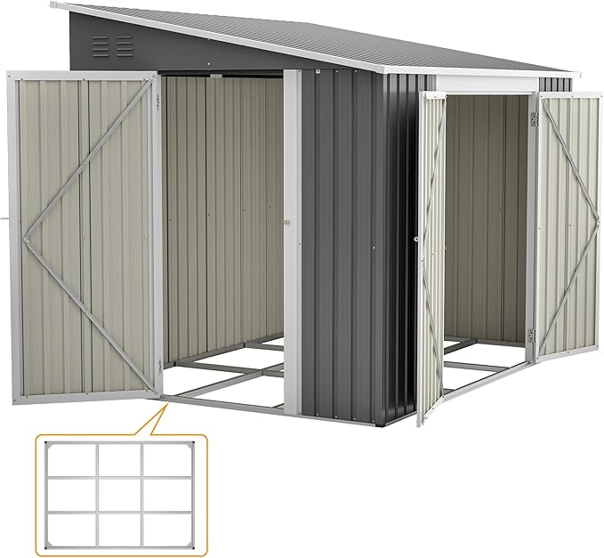6x8FT Metal Outdoor Storage Shed with Floor Frame,Large Tool&Lawn Mower Shed with Two Lockable Doors for Garden Backyard Patio Storage,Outside Lean to Waterproof Storage Shed