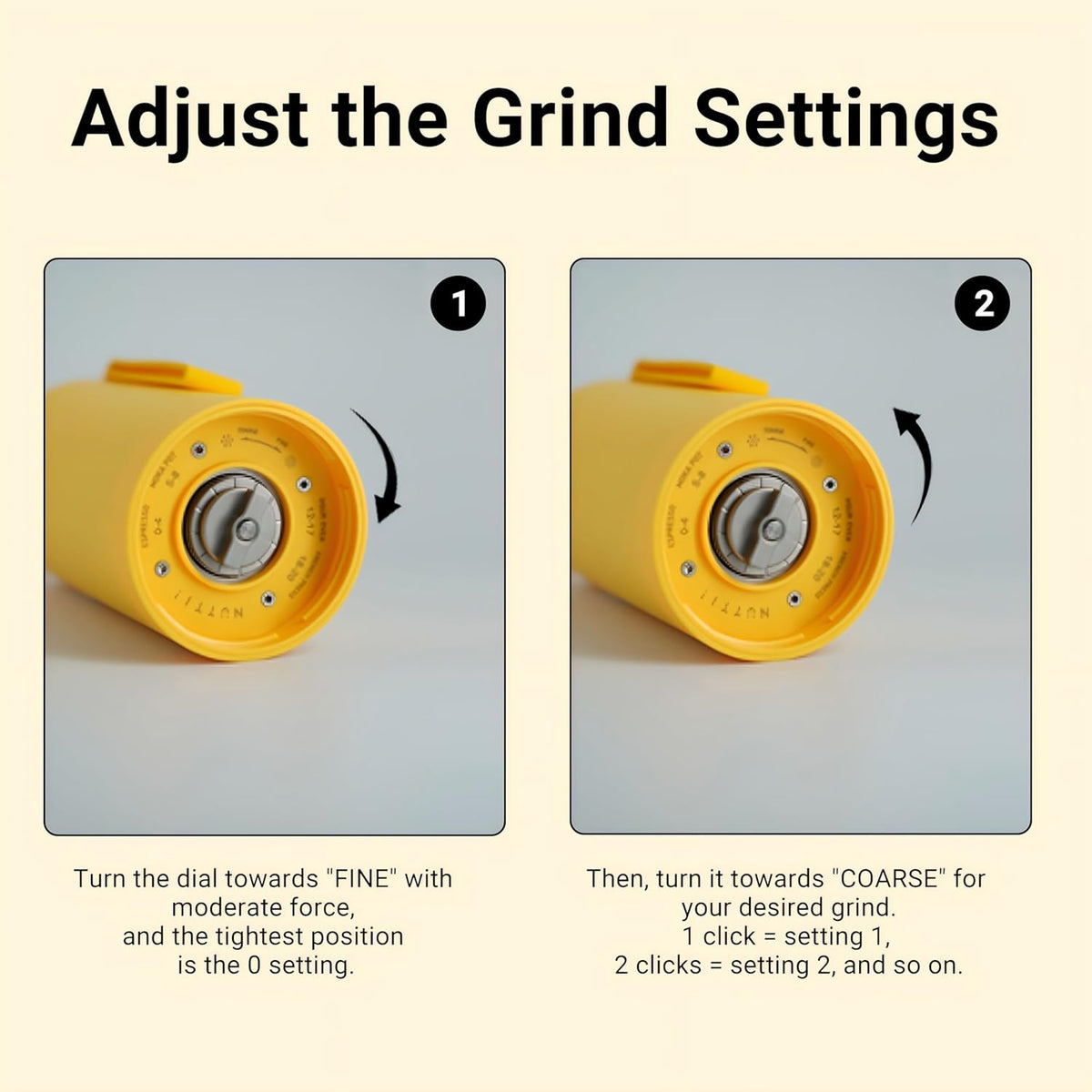 Nuttii Burr Coffee Grinder – Electric, Portable, Small, Quiet Adjustable Conical Burr Mini Coffee Bean Mill, 20 Grind Settings for Espresso, Pour-Over, French Press Moka for Home Use (Sunshine Yellow)