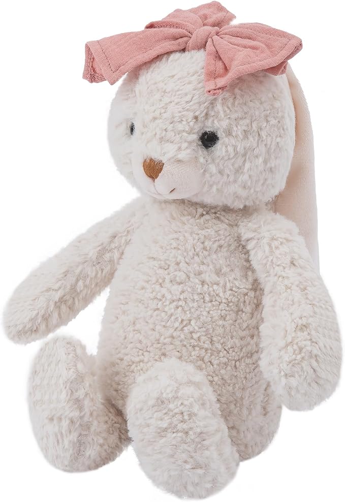 Bunny Stuffed Animal Soft Rabbit Cuddly Toy 10'' Long - Eared Plush Bunny with Pink Bow Plush Toys for Babies and Toddlers