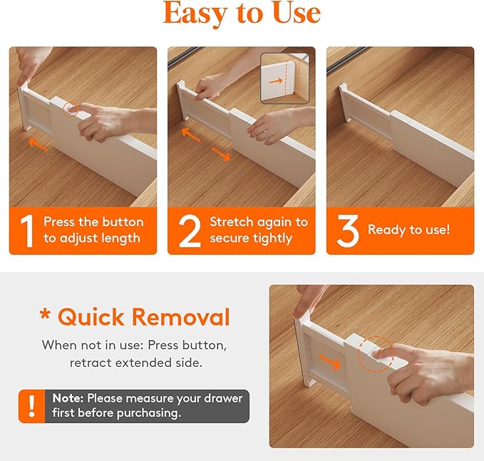 Lifewit 9 Pack 5" High Drawer Dividers 34-56cm/13.5-22" Adjustable Drawer Organizer for Clothes/Utensils, Expandable Drawer Separator in Dresser/Kitchen/Bedroom/Office Organization & Storage White
