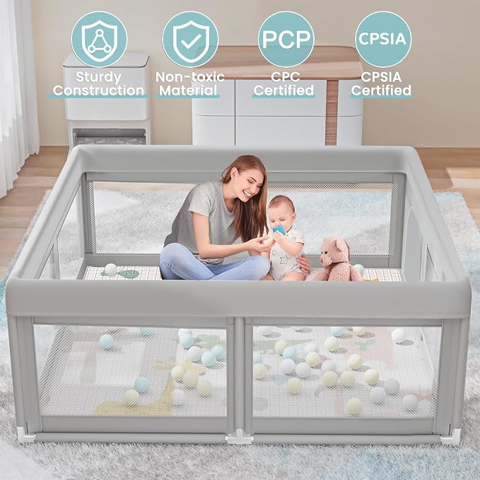 Hiaksedt Baby Playpen with Mat Small Playpen for Babies and Toddlers 50 x 50 inch Baby Fence Playards