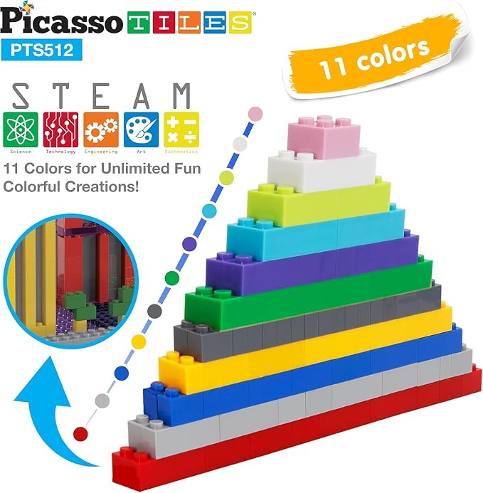 PicassoTiles 512 PCs Grand Playset Magnetic Tiles and Building Block Combo Creative Buildings & Figures Such as Bridges Hearts Unique Characters & More Educational STEM Toys Learning Activity Ages 3+