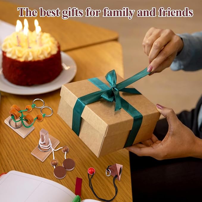 10 PCS Wooden Rope Puzzle Set Brain Teasers Puzzles Mind Toys for Adults Boys Girls Wooden Threading Rope Loop Toy Mind Toys Educational Toy-s for Family Game Educational Challenge Party Favor