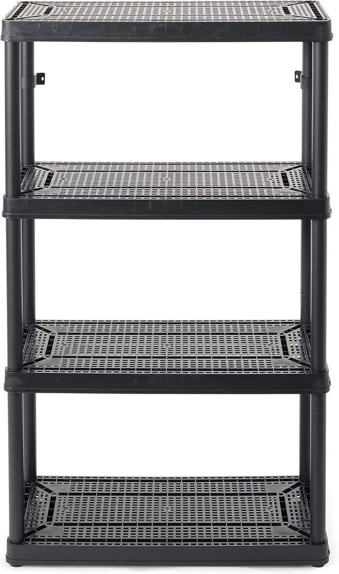 Gracious Living 4 Shelf Fixed Height Ventilated Medium Duty Storage Unit 14 x 32 x 54.5" Organizer System for Home, Garage, Basement, & Laundry, Black