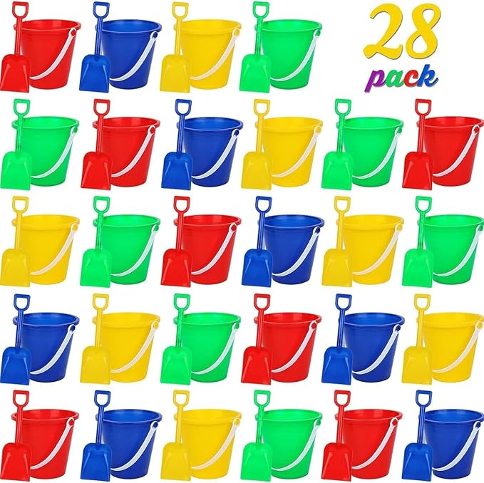Shindel 28Sets Sand Buckets and Shovels for Kids, Beach Buckets Travel Sand Toys, Beach Essentials, Fun Summer Activities