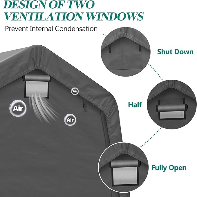 GARTOO 8' x 8' Outdoor Storage Shelter Shed- Heavy Duty Storage Tent with Roll-up Ventilated Windows, Portable Garage Zipper Storage shed for Bike, ATV, Motorcycle Shelter, Gray