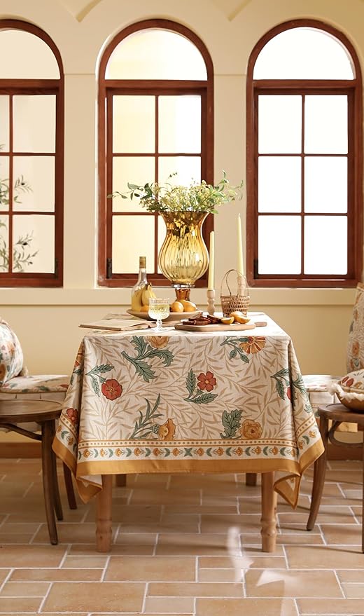 patdrea Designer Linen Tablecloth for Square Table,Vintage Durable Floral Pattern Table Cloth,Dacorative Cover for Kitchen Dining,Parties Christmas,Thanksgiving,Party,67"x67"-Cornflowers