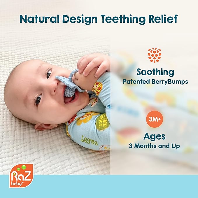 RaZbaby Sloth RaZbuddy w/RaZberry Teething Relief Pacifier – Soothes Sore Gums w/Nature-Inspired Texture, 100% BPA-Free Silicone Teether, Detachable Stuffed Animal – 3 Months+ Teether, Tan