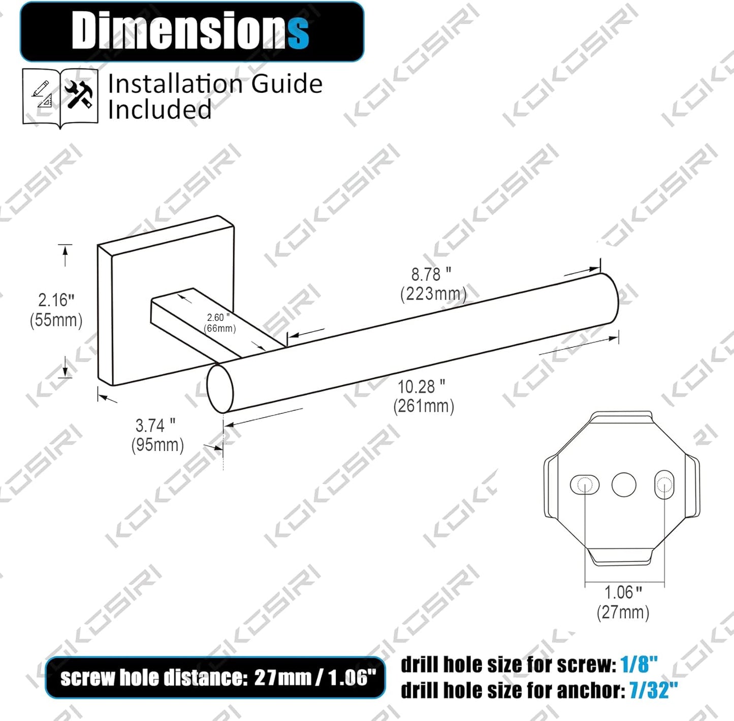 KOKOSIRI Towel Bar Matte Black Bathroom Hardware Hand Towel Rails, Suitable for Wall Mounted Towel Holder Screw in 2 Pack, Stainless Steel B3008BK-P2