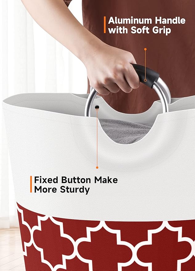 Large Laundry Basket Laundry Hamper Bag Washing Bin Clothes Bag Collapsible Tall with Handles Waterproof Travel Bathroom College Essentials Storage for College Dorm, Family, 82L (Red)