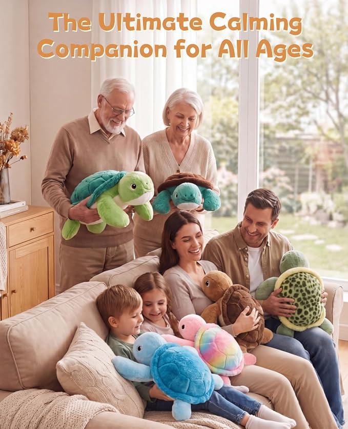 gnomantic Turtle Weighted Stuffed Animals - 22 Inch 4.5 Pounds Weighted Plushies Sea Turtle Stuffed Animal - Big Tortoise Plush - Cute Plush Toys Gifts for Kids & Adults (Brown)