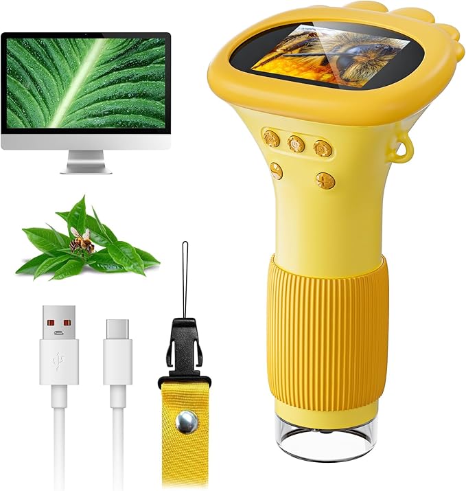 Microscope for Kids, SKYBASIC 2" IPS Screen 1000X Handheld Digital Microscopes HD Pocket Portable Mini USB Microscope Camera, PC Compatible, Science Edu Fun Birthday Gifts Toys for Children Students