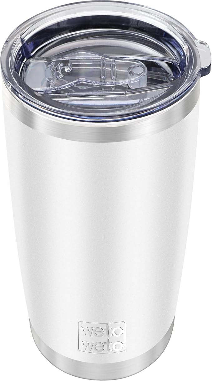 WETOWETO 20oz Insulated Stainless Steel Tumbler, Double Wall Vacuum Leak-proof Travel Coffee Mug, Powder Coated Water Cup (White, 1 Pack)