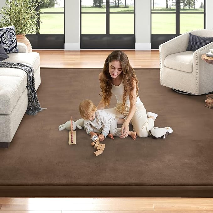 Baby Play Mat for Floor Nursery Rug Muscle Mat Area Rug Playroom Rug 74"x50" Playpen Mat Elastic Foam 1.3" Thick Crawling Mat for Babies,Toddlers, Infants, Kids,Chestnut