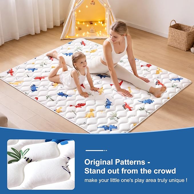 Odorless Premium Foam Baby Play Mat 79" x 71", Soft Microfiber Fabric Crawling Mat for Floor- Comfortable and Hypoallergenic, Non-Slip Cushioned Floor Playpen mat for Infants,Babies,Toddlers