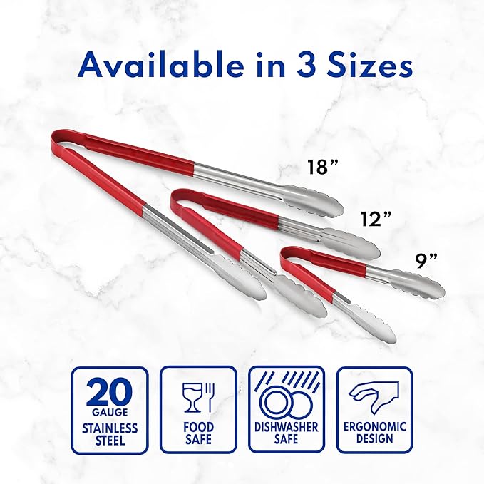 New Star Foodservice 35889 9-Inch Utility Spring Tongs, Stainless Steel, Vinyl Coated, Set of 12, Yellow