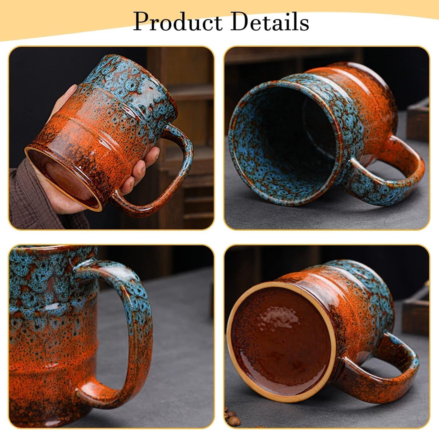 Ceramic 20 oz Tea Cup - Large Coffee Mug for Office and Home - Dishwasher and Microwave Safe (4, Green and Blue)