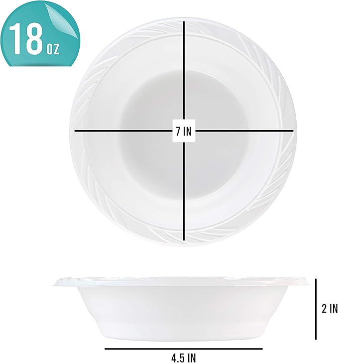 PLASTICPRO 100 Count Disposable 18 ounce White Plastic Soup Bowls
