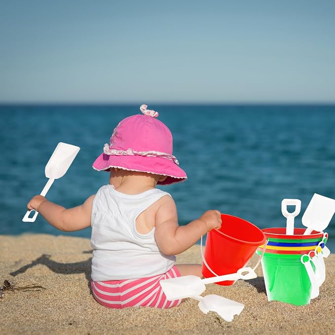 The Dreidel Company 6-Count Beach Day Playsets 5.25" Inch Sand Bucket Play Set Box Includes, Pail & Shovel Sand Toy for Boys and Girls Birthday Party Favor