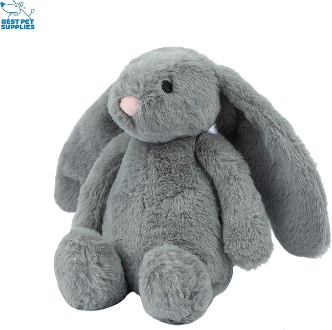 Best Pet Supplies Interactive Squeaky Dog Chew Toy, Ideal Dog Toys for Chewers, Small, Medium & Large Dogs, and Fetch Lovers - Bunny (Beige, Gray), Large