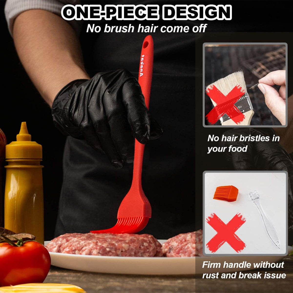 Anaeat High Heat Resistant Silicone Basting Pastry Brush Set of 5- Hygienic One-Pieces Design Spread Oil Butter for BBQ Grill Barbecue Baking Kitchen Cooking - BPA Free & Dishwasher Safe (10"+8.2")