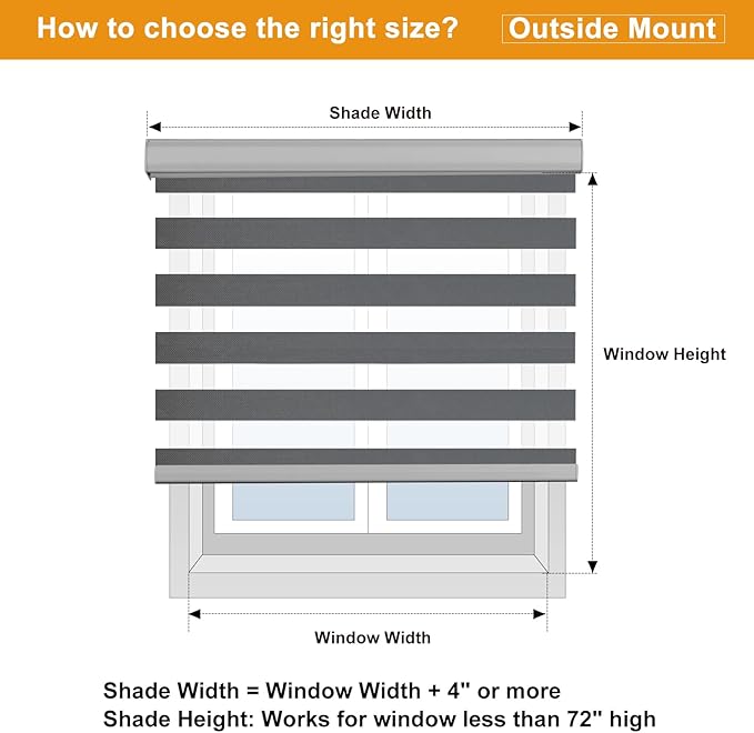 Persilux Cordless Zebra Blinds for Indoor Windows, Free-Stop Zebra Blinds Cordless, Light Filtering Sheer Shades Dual Layer for Day and Night, Zebra Roller Shades for Home (34.5" W X 47" H, Grey)