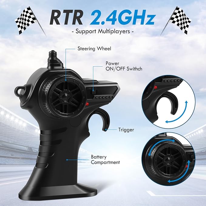 Remote Control Car, Remote Control Truck, 2.4Ghz All Terrain Off-Road Monster Truck, 20 KM/H Rc Cars with LED Bodylight and 2 Rechargeable Batteries Toys for Boys