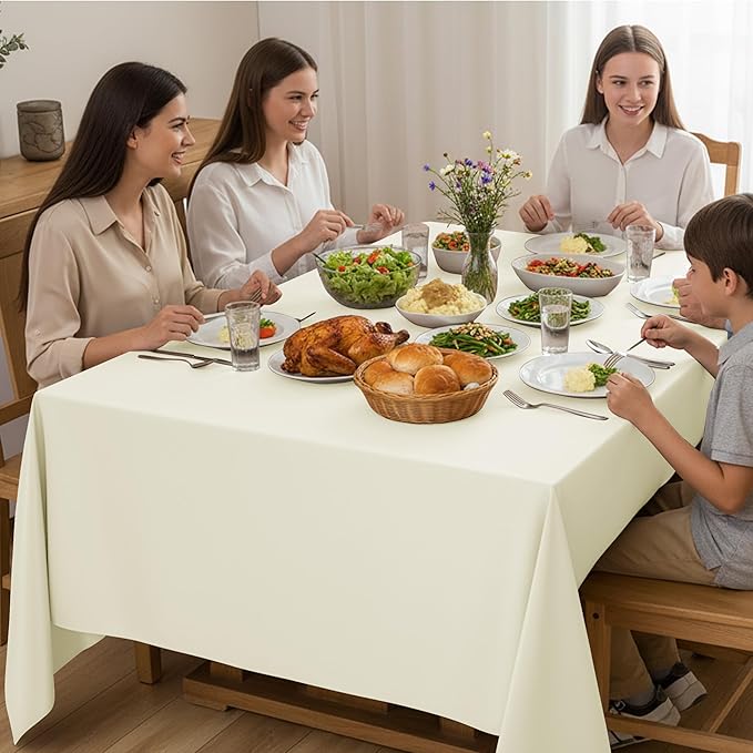 6-Pack Ivory Tablecloths for Square Tables, 54 x 54 Inches, Stain-Resistant Polyester Fabric for 2 Foot Tables - Washable Table Covers for Weddings, Banquets, Birthday Parties, Events