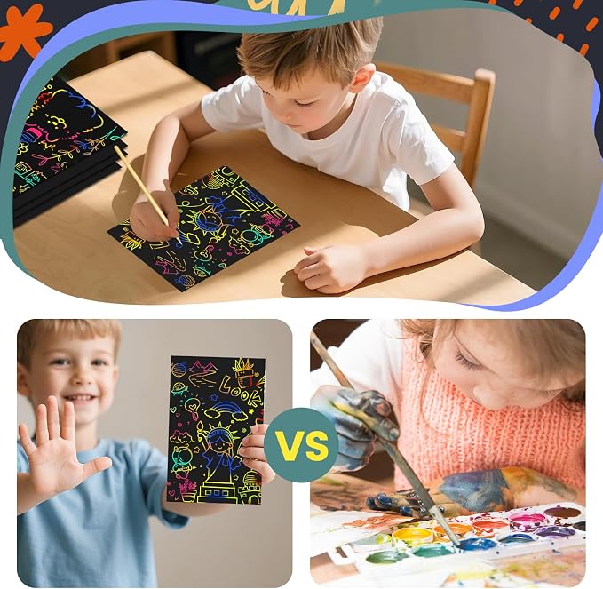 Cityrosy Rainbow Scratch Art Paper for Kids Crafts 80 Papers and 40 Stylus pens 3-12 Years Old Girls Boys