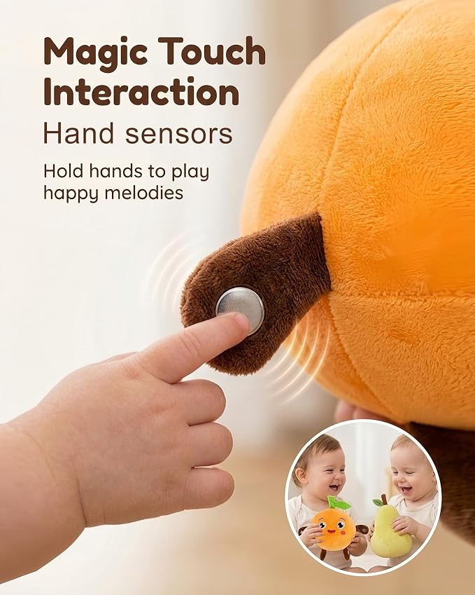 Soft Plush Musical Sensory Toy, Interactive Plush Toy with Sounds, Skin Touch Activated Sound Doll, Dual Mode Educational Toy, Fruit Style Gift for Baby Kids Boys Girls All Ages(Yellow Pear)