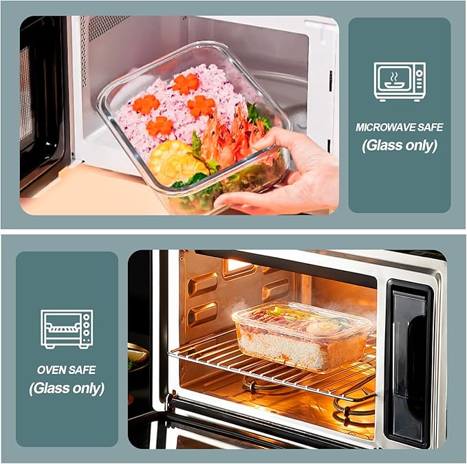KOMUEE 30 oz 5 Pack Glass Meal Prep Containers, Glass Storage Containers with Lids - Dishwahser, Microwave, Oven and Freezer Safe, White