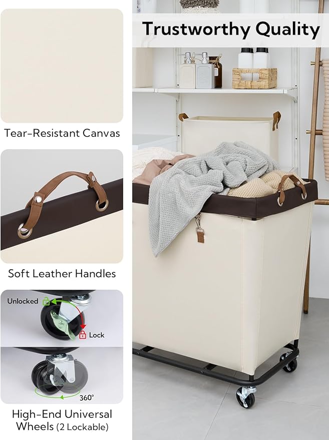 StorageWorks 320L Laundry Basket with Wheels, Extra Large Rolling Hampers for Clothing Organizer, Dirty Clothes Basket for Hotel, Home, Closet, Dorm, Beige