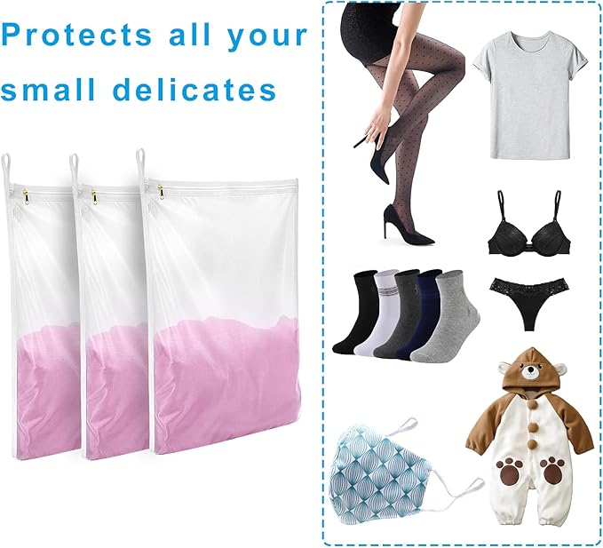 GOGOODA Delicates Laundry Bags, Fine Mesh Wash Bag for Lingerie, Underwear, Bra, Silk, Socks with Hanging Loop