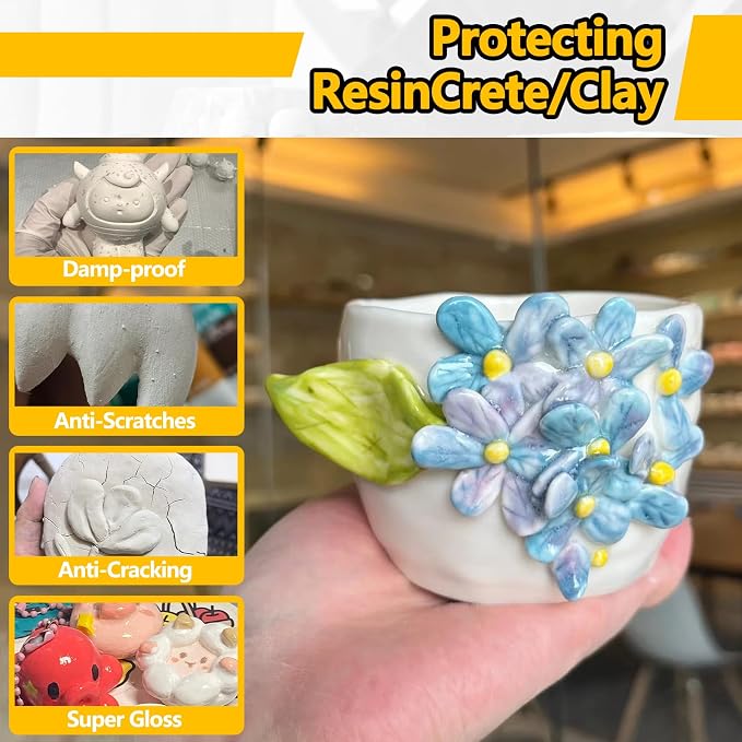Air Dry Clay Glaze, 177ml Clay Varnish for Air Dry Clay/Polymer Clay Sealer, ResinCrete, Varnish for Pottery&Acrylic Paint, Waterproof & Stain Resistant, Design for Air Dry Clay Pottery (Gloss,6OZ)