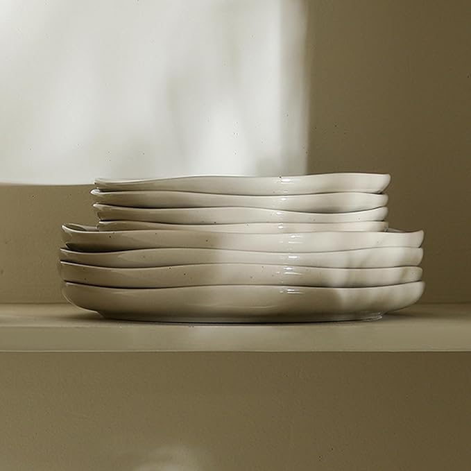 Stone Lain Mirella 4-Piece Dinner Plate Set Stoneware, Dishwasher and Microwave Safe, Beige